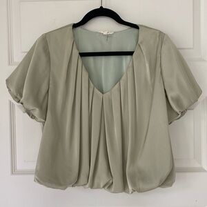 Entro Green Puff Sleeve Blouse with Pleated Details